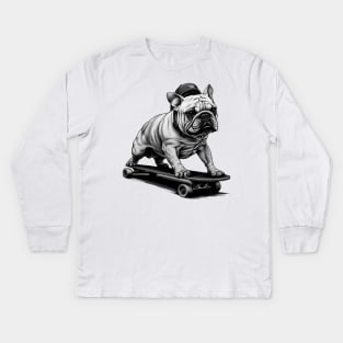 Skateboarding Bulldog Kids Long Sleeve T-Shirt